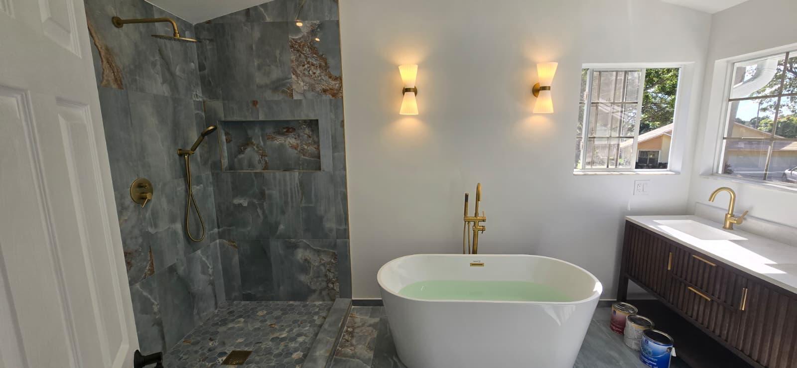 Luxury bathroom remodel in Boca Raton FL - tile installation by ENCP Services